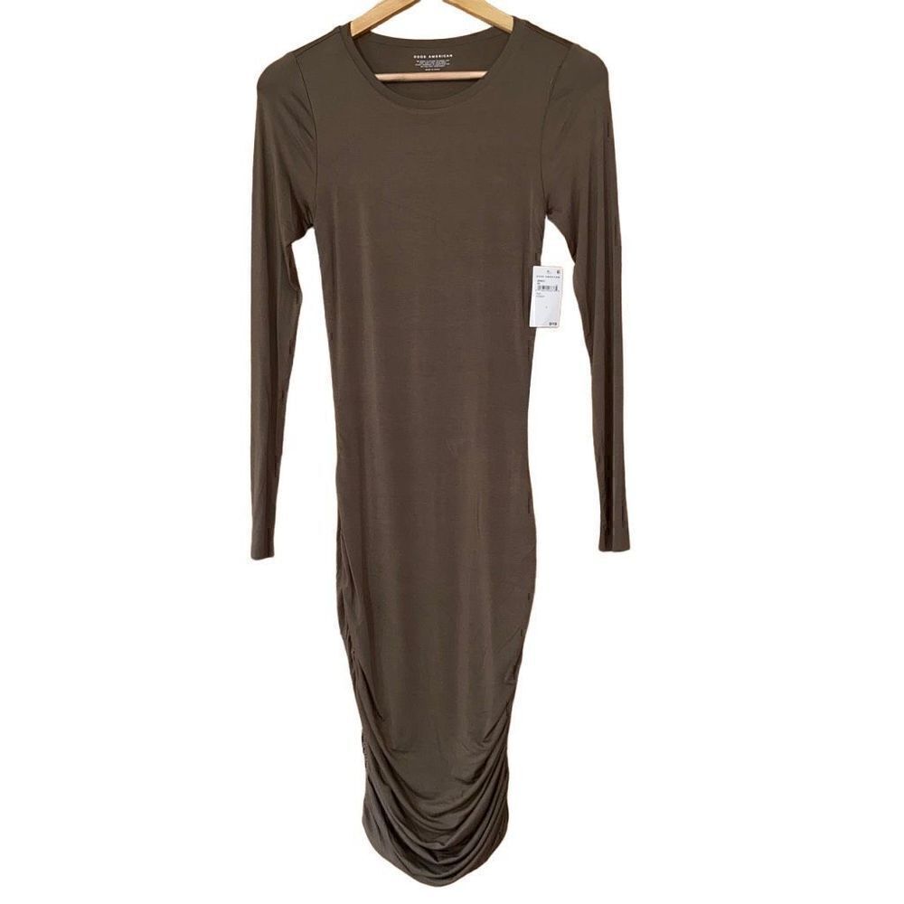 Good American ruched mini dress in fog/olive green small new